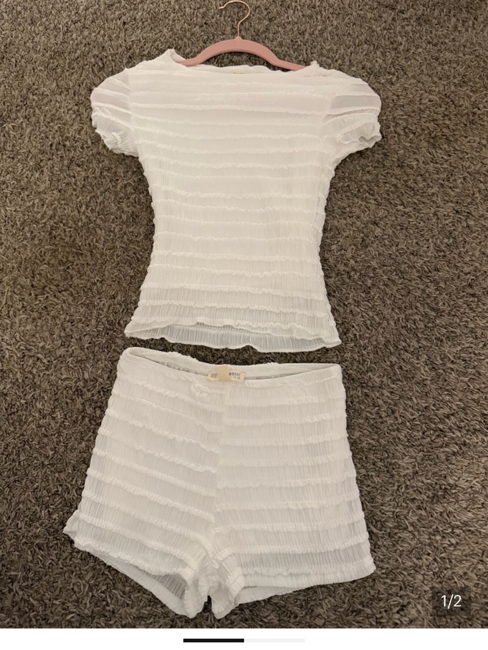 T.J.Maxx White Textured Short Sleeve Top and Shorts Set